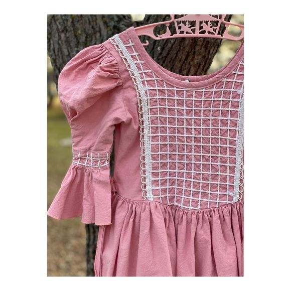 Vintage Medieval Style Maiden Dress Pink White Cotton Shirt Puff Sleeve Lace - Picture 4 of 9